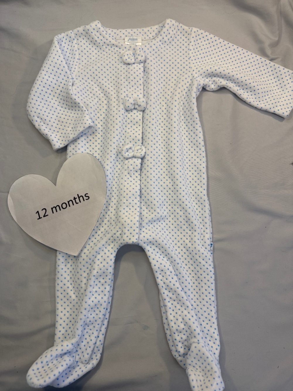 Jacadi NWOT Velvet White w/ blue polka dot One-Piece with Light Blue Dot Print